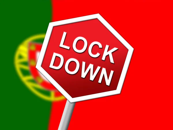 Portugal Lockdown Sign Solitary Confinement Stay Home Portuguese Lock Covid — Stock Photo, Image