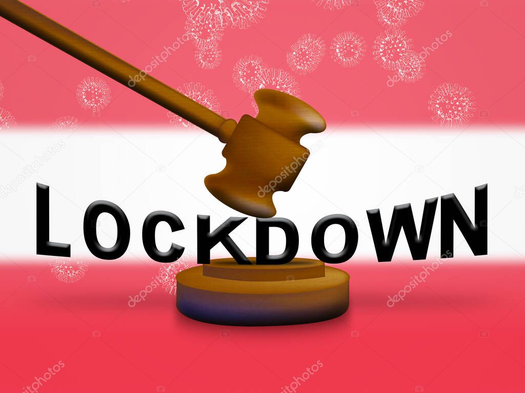 Austria lockdown in solitary confinement or stay home. Austrian lock down from covid-19 pandemic - 3d Illustration
