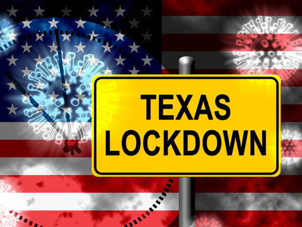 Texas lockdown means confinement from coronavirus covid-19. Texan solitary seclusion from covid19 with stay home restriction - 3d Illustration