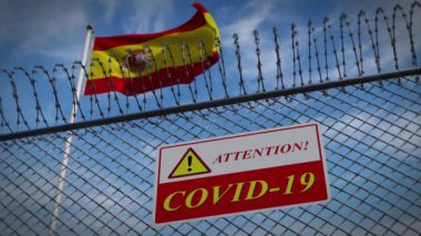 Covid-19 İspanya Coronavirus romanı salgın ya da kilit altına alınmaya neden oluyor. İspanyol 2019 ncov salgını ve covid19 salgını - 3d animasyon