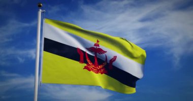 Brunei bayrağı direkte ya da bayrak direğinde dalgalanıyor. Bruneian özgürlüğü ve vatanseverlik bayrağı - 3D Animasyon Videosu
