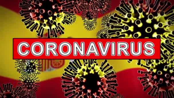 Covid 19スペインコロナウイルス病は流行やロックダウンを引き起こす 2019年スペイン語 Conv発生とCovid19感染 3Dアニメーション — ストック動画
