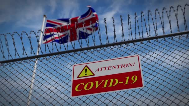 英国コロナウイルスは 新たな流行のロックダウンの19の流行の警告をカバーしています 病気や感染症に対する英国のパンデミック対応 3Dアニメーション — ストック動画