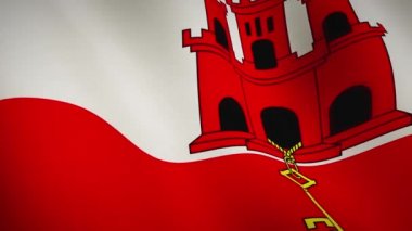 Cebelitarık arka planında demokrasi amblemi sallayan bir bayrak. Gibraltarian özgürlük bayrağı ve dalgalı ulusal asteğmen - kusursuz video döngüsü animasyonu