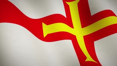 Guernsey 'nin arka planında demokrasi amblemi sallıyor. Özgürlük bayrağı ve dalgalı ulusal asteğmen - kusursuz video döngüsü animasyonu