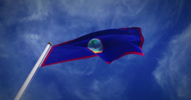 Guam Vlag Wapperend Wind Vlaggenmast Guamese Embleem Lucht Toont Trots — Stockvideo