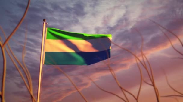 Drapeau Sierra Leone Coucher Soleil Agitant Vent Drapeau Léonais Soufflant — Video