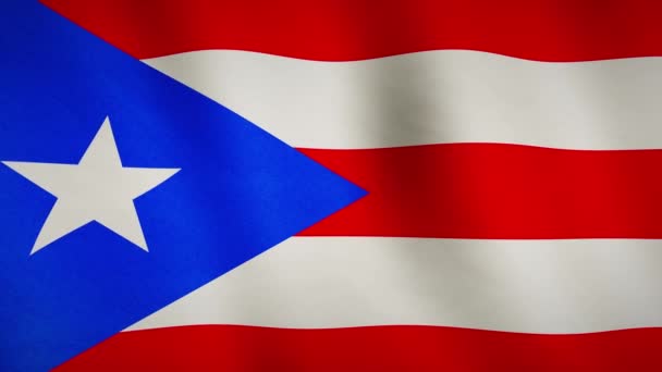プエルトリコの国旗が愛国心を振っている プエルトリコ波バナーとクローズアップ抽象的なシンボル シームレスなビデオループアニメーション — ストック動画