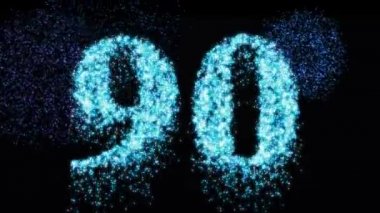 90 havai fişek gösterisi ya da mavi neon kutlamaları. Dokuzuncu yaş günü ya da yıldönümü partisi pırıltısı - video animasyonu