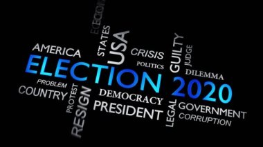 Amerika Birleşik Devletleri 'nde başkan seçmek için 2020 seçimleri. Referandum kelime bulutu - video animasyonu ile yirmi siyasi seçim 