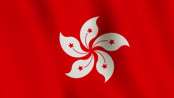 Флаг Гонконга Размахивающий Тканевым Прапорщиком Национальный Баннер Крупным Планом Патриотический — стоковое видео