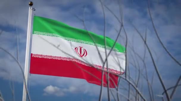 Iran Nationale Vlag Zwaaiend Met Bewolkte Lucht Iraanse Blazen Banner — Stockvideo