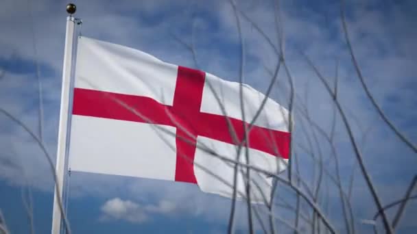 Bandera Nacional Inglaterra Ondeando Con Cielo Nublado Banner Soplado Inglés — Vídeos de Stock