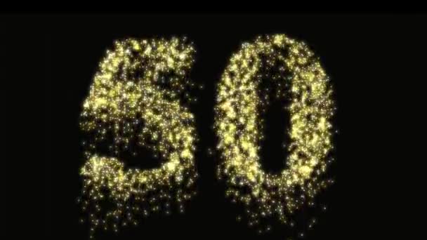 Fiftieth Number Pyrotechnics Gold Glow Night Fireworks Birthday Anniversary Video — Stock Video