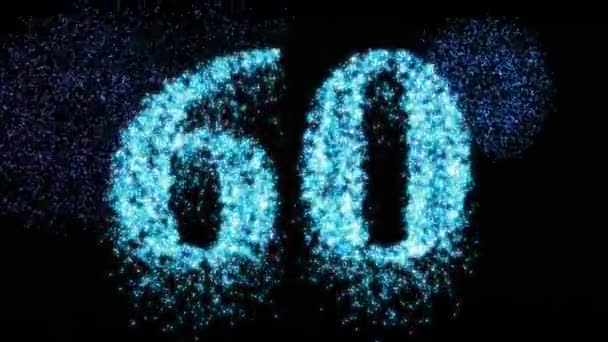 Sessanta Fuochi Artificio Numero Celebrazione Blu Celebrazione Neon Sessantesimo Compleanno — Video Stock