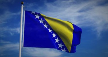 Bosna-Hersek bayrağı direkte veya bayrak direğinde dalgalanıyor. Özgürlük ve Vatansever Sancak - 3D Animasyon Videosu