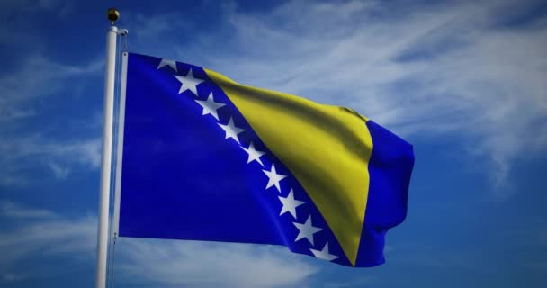 ボスニア ヘルツェゴビナの旗は ポールか旗竿に振っています 自由と愛国の旗 3Dアニメーションビデオ — ストック動画
