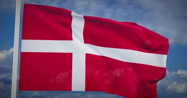 Dánská Vlajka Mávající Vlasteneckým Národem Dánský Létající Prapor Vlnitý Národní — Stock video