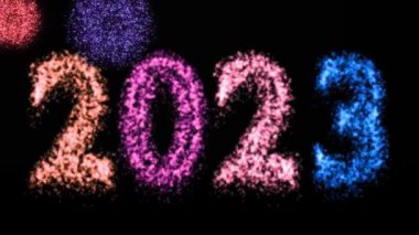 Yeni yıl havai fişekleri 2023 kutlamaları arifesinde. Gökyüzünde kış arkaplanı - 3D animasyon