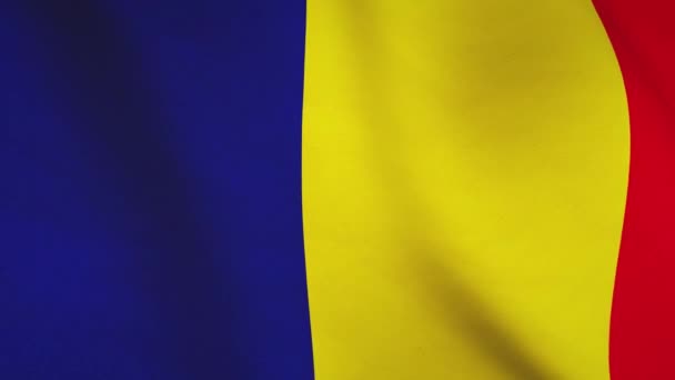 Румынский Флаг Размахивающий Баннерами Румынский Национальный Прапорщик Крупным Планом Символ — стоковое видео