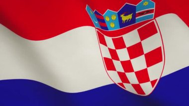 Hırvatistan 'ın arka planında afiş sallayan bir bayrak. Hırvat ulusal bayrağı ve ülke simgesi - kusursuz döngü video animasyonu