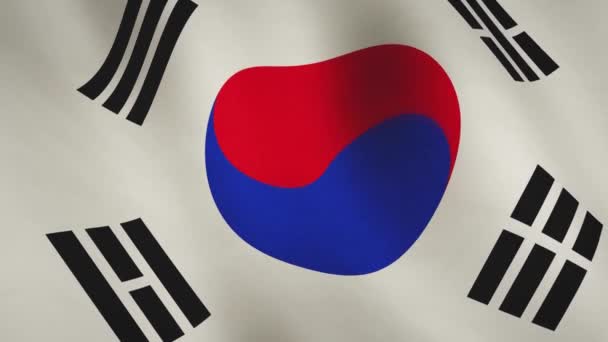 韩国背景旗挥动横幅镜头 韩国国民签名和关闭国家标志 无缝循环视频动画 — 图库视频影像