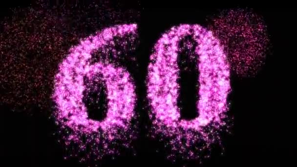Sesenta Número Celebración Fuegos Artificiales Celebración Neón Rosa Sexagésimo Cumpleaños — Vídeo de stock