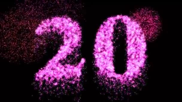 Двадцать Праздничных Фейерверков Розовый Неоновый Праздник День Рождения Юбилей Видеоанимация — стоковое видео