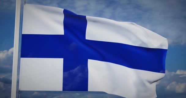 Finlandia Macha Flagą Dla Demokracji Fiński Patriota Znak Latający Pokazuje — Wideo stockowe