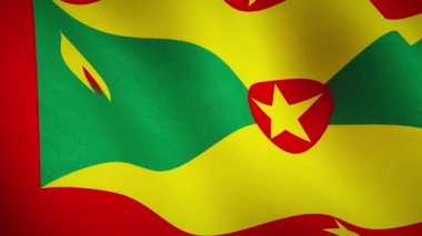 Grenada bayrak arka planı tam ekran sallıyor. Grenadian siyasi amblemi ve ağır çekim amblemi - kusursuz döngü video animasyonu
