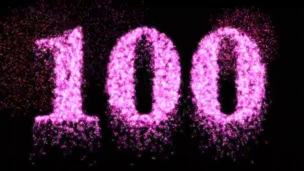 Centenario Número 100 Fuegos Artificiales Rosados Resplandeciente Noche 100 Concepto — Vídeo de stock
