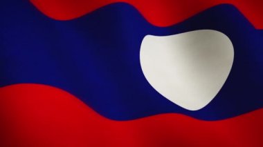 Laos tam ekran afiş arkaplanı sallıyor. Lao siyasi ülke amblemi ve yavaş çekim sembolü - kusursuz döngü video animasyonu