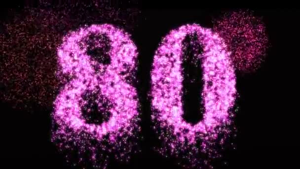 80Th Number Pink Firework Night Sparkle Celebration Concept Birthday Anniversary — Stock Video