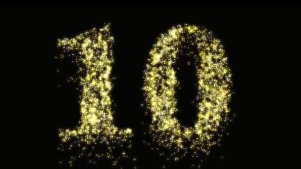 Dez Fogos Artifício Dourados Brilham Brilham Número Queimando Décimo Aniversário — Vídeo de Stock