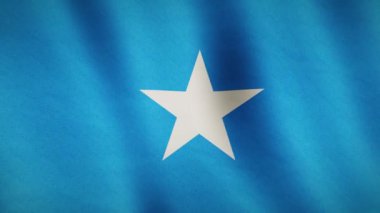 Somali 'de tam ekran pankart arkaplanı sallanıyor. Somali siyasi ülke amblemi ve yavaş çekim sembolü - kusursuz döngü video animasyonu