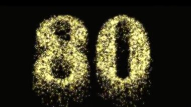 80. numara altın sarısı havai fişek gecesi ışıltısı. Doğum günü veya yıldönümü için 80 kutlama konsepti - video animasyonu