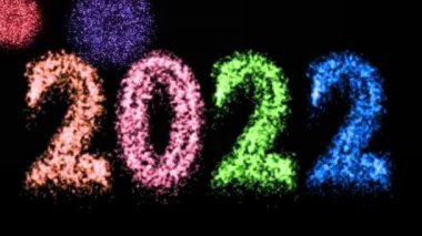 Yeni yıl havai fişekleri 2022 kutlama partisi etkinliğin kutlu olsun. Gökyüzünde kış arkaplanı - 3D animasyon