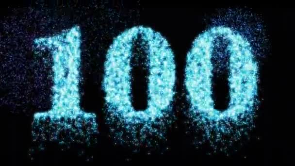 Centenário 100º Número Fogos Artifício Azuis Noite Brilhar 100 Conceito — Vídeo de Stock