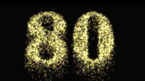 80Th Number Gold Firework Night Sparkle Celebration Concept Birthday Anniversary — Stock Video