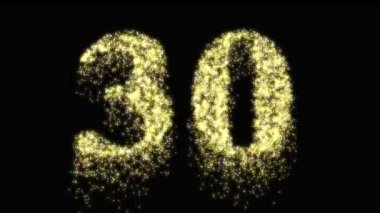 30 numara altın sarısı havai fişek gecesi ışıltısı. Doğum günü veya yıldönümü için 30 kutlama konsepti - video animasyonu