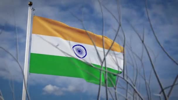 Die Indische Flagge Weht Mit Nationalstolz Indische Flagge Mast Stellt — Stockvideo