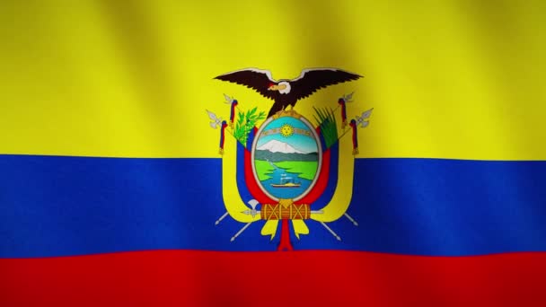 Φόντο Της Σημαίας Του Ισημερινού Κυματίζει Εκουαδόρ Εθνικό Έμβλημα Χώρας — Αρχείο Βίντεο