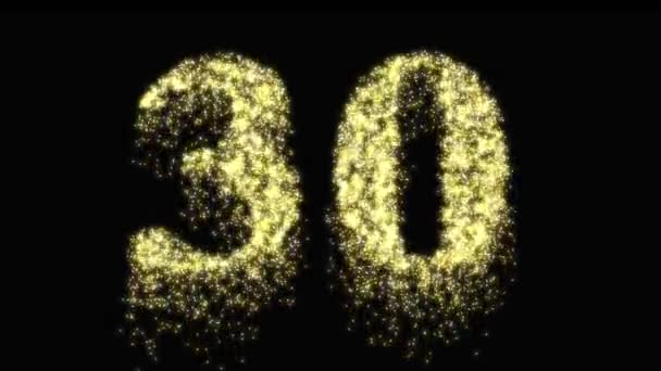 30Th Number Gold Firework Night Sparkle Celebration Concept Birthday Anniversary — Stock Video