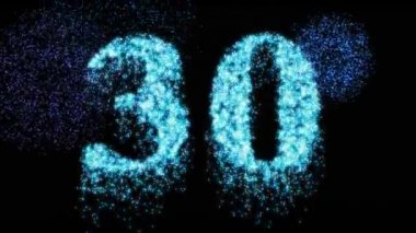 30. numara mavi havai fişek gecesi ışıltısı. Doğum günü veya yıldönümü için 30 kutlama konsepti - video animasyonu