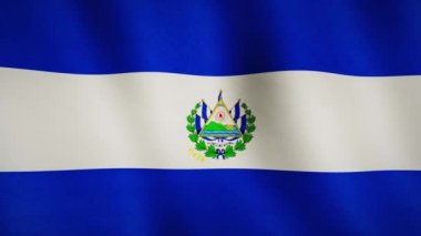El Salvador arka planında rüzgarda dalgalanan bayrak. Kutlama ve özgürlüğün vatansever sembolü - kusursuz video animasyonu