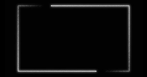Zilverkleurige Neon Frame Rand Achtergrond Met Gloeiende Lijnen Fluorescerend Sprankelend — Stockvideo