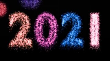 Yeni yıl havai fişekleri 2021 kutlama partisi etkinliği. Gökyüzünde kış arkaplanı - 3D animasyon