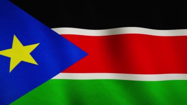 Güney Sudan arka plan bayrağı dalgalanması. Sudan kumaşı ve uçan gurur amblemi - video döngüsü kusursuz