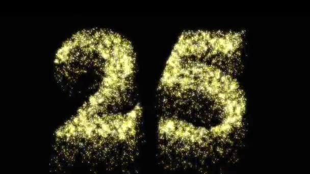 Двадцать Пять Фейерверков Золотым Блеском Сжигание Пиротехники Праздновании Дня Рождения — стоковое видео