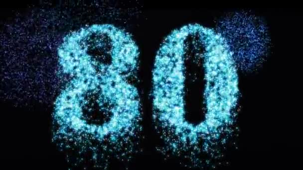 80Th Número Azul Fogos Artifício Brilho Noite Conceito Celebração Para — Vídeo de Stock